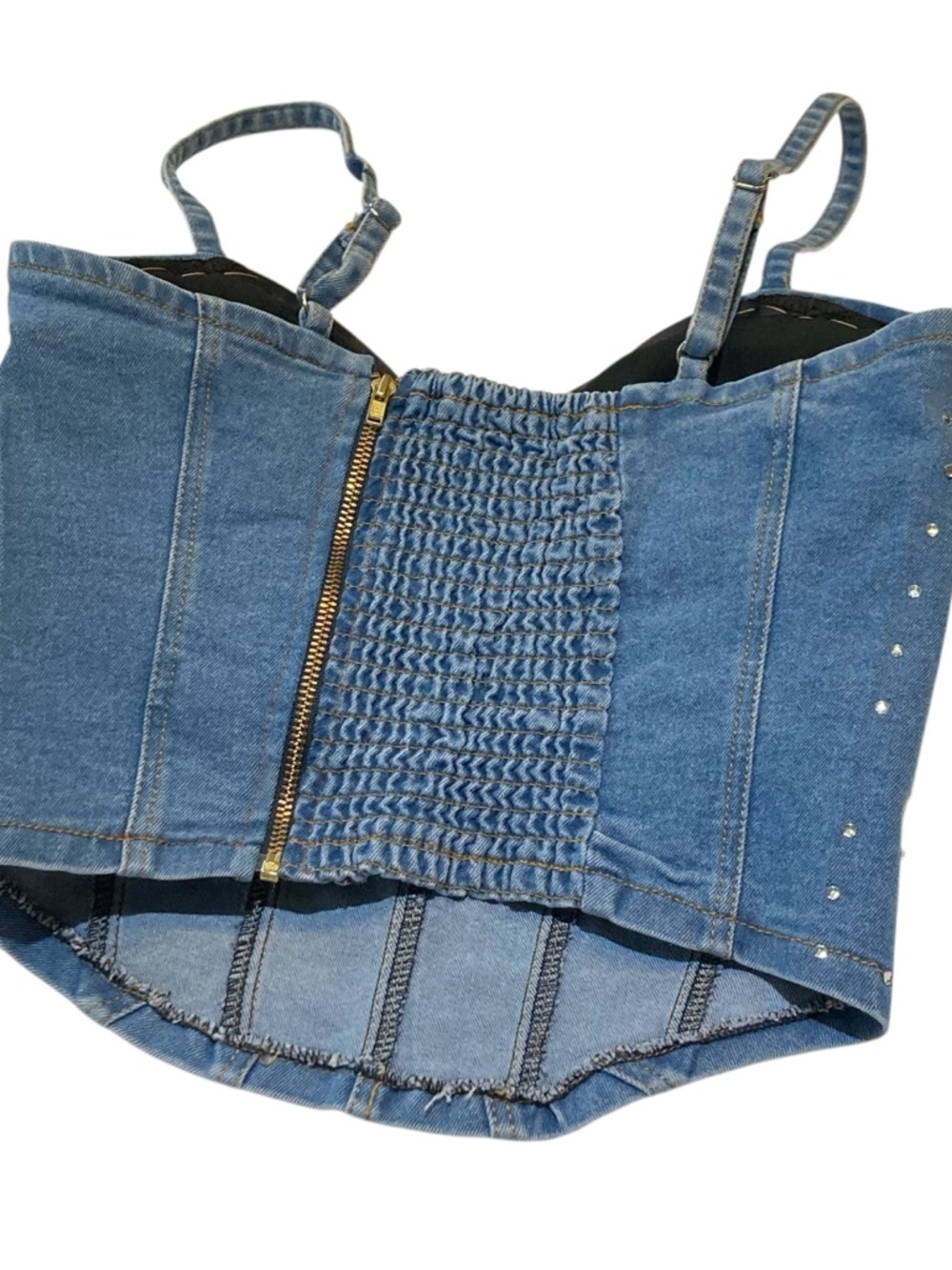 Denim Corset Tank Top with Rhinestone Studs - Picture 4 of 6